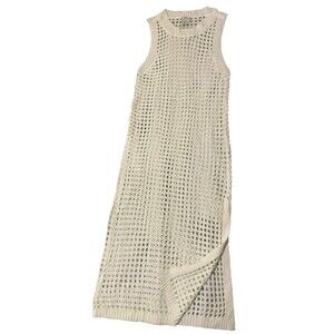 Shade & Shore Swimsuit Coverup Knit Maxi Dress Size Small Cream Bikini Slit New